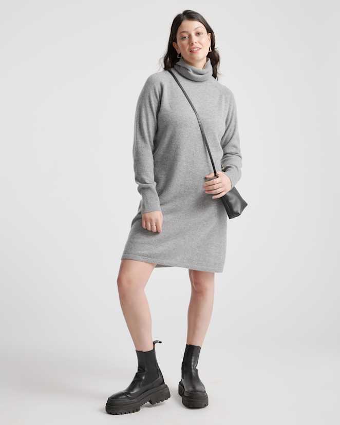 Heather Grey Mongolian Cashmere Turtleneck Sweater Dress
