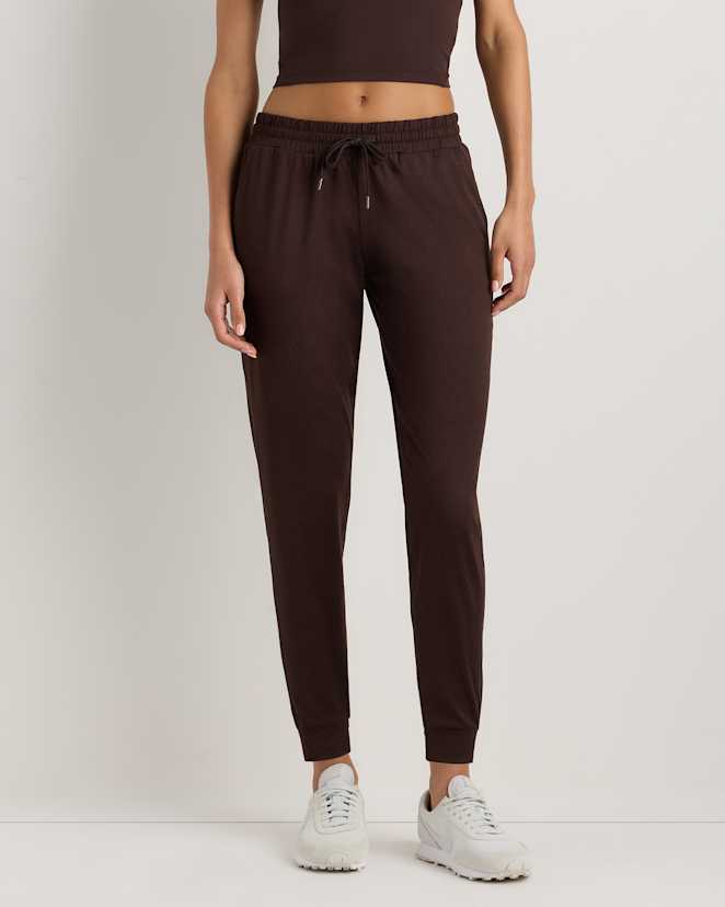 Heather Coffee Bean Brown Flowknit Mid-Rise Joggers