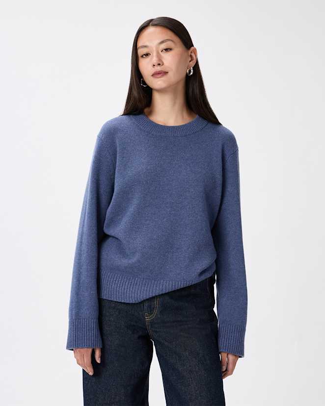 Heather Storm Blue Mongolian Cashmere Oversized Crewneck Sweater
