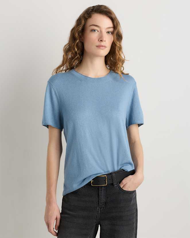 Mountain Spring Blue Lightweight Cotton Cashmere Relaxed Sweater Tee