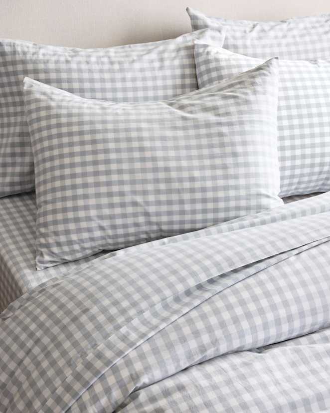Blue Fog Classic Organic Percale Gingham Sham Set
