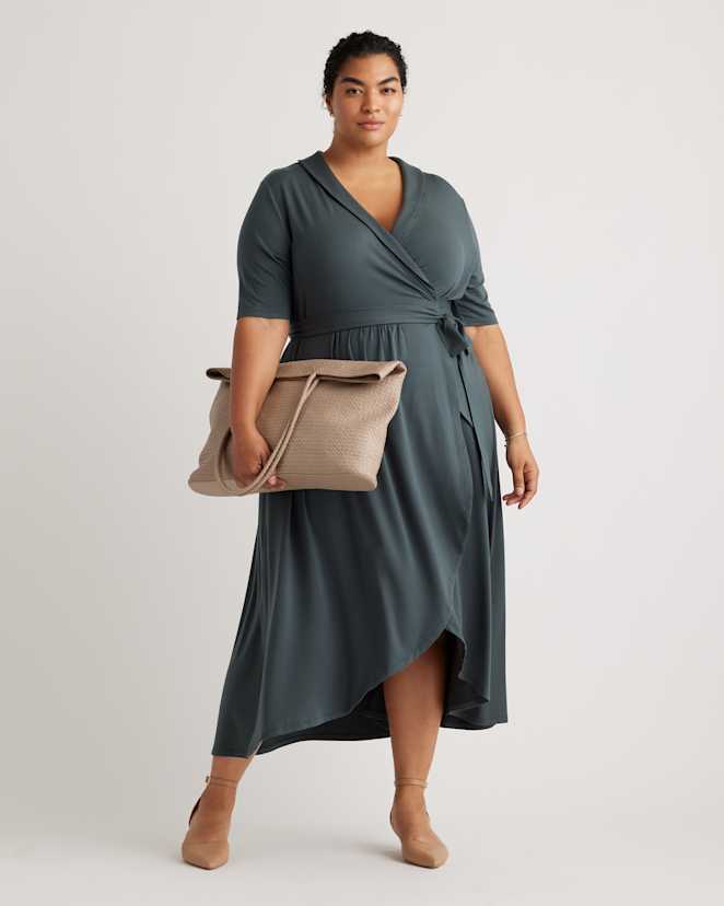 Dark Olive Tencel Jersey Midi Wrap Dress