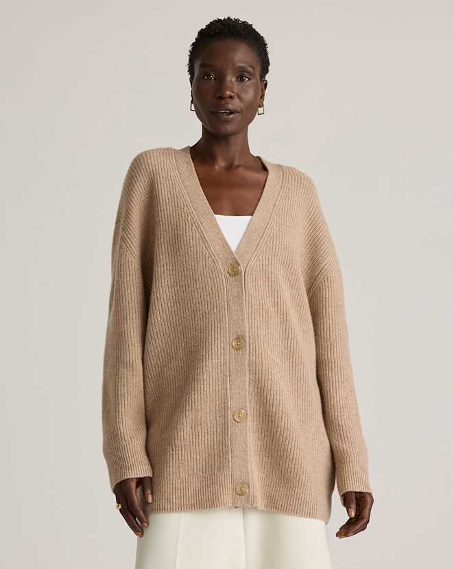 Oatmeal Mongolian Cashmere Oversized Boyfriend Cardigan Sweater