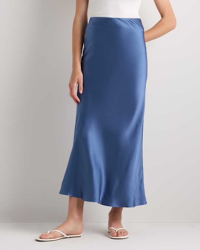 Moonstone Blue 100% Washable Silk Maxi Skirt