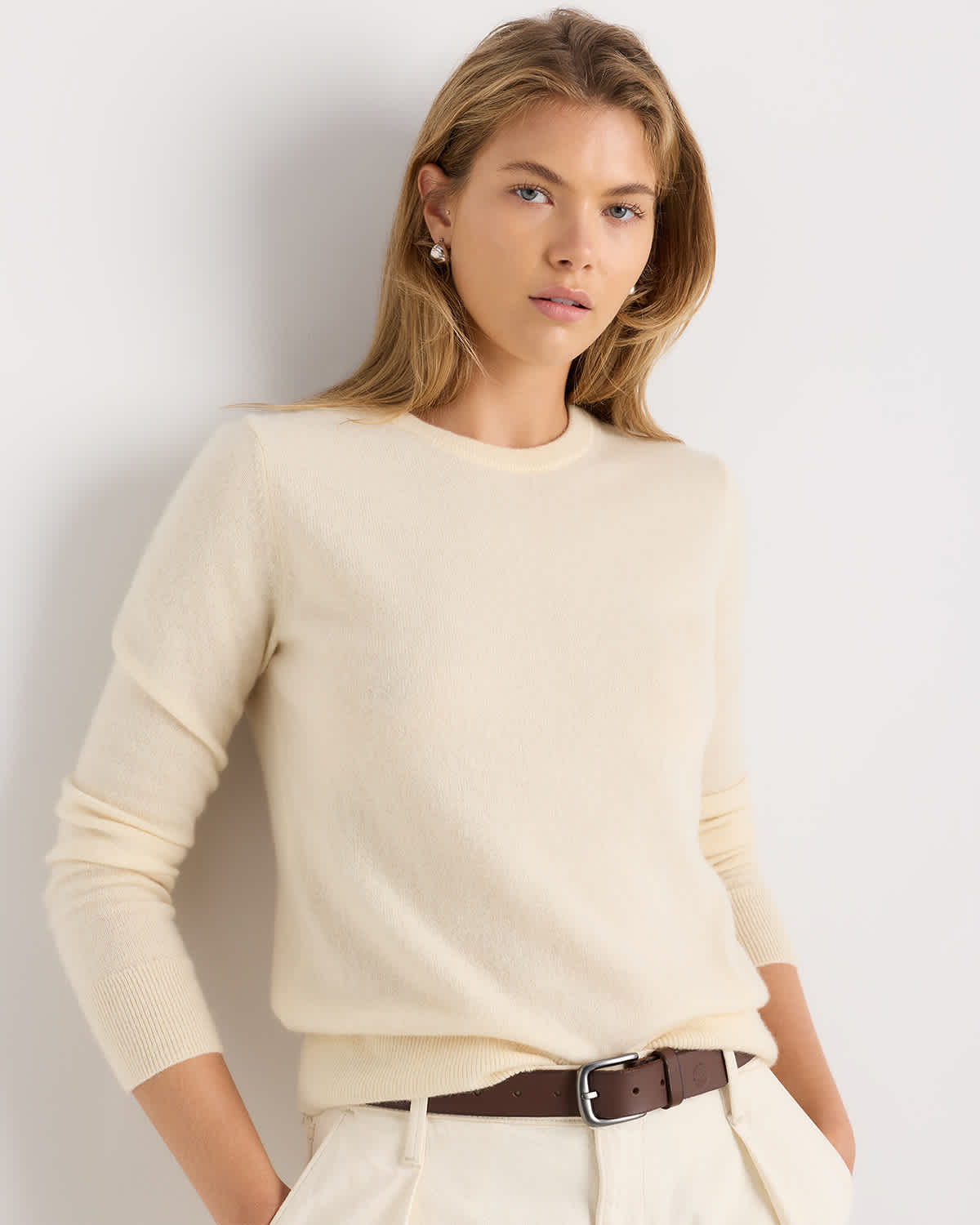 pale-custard-yellow Mongolian Cashmere Crewneck Sweater