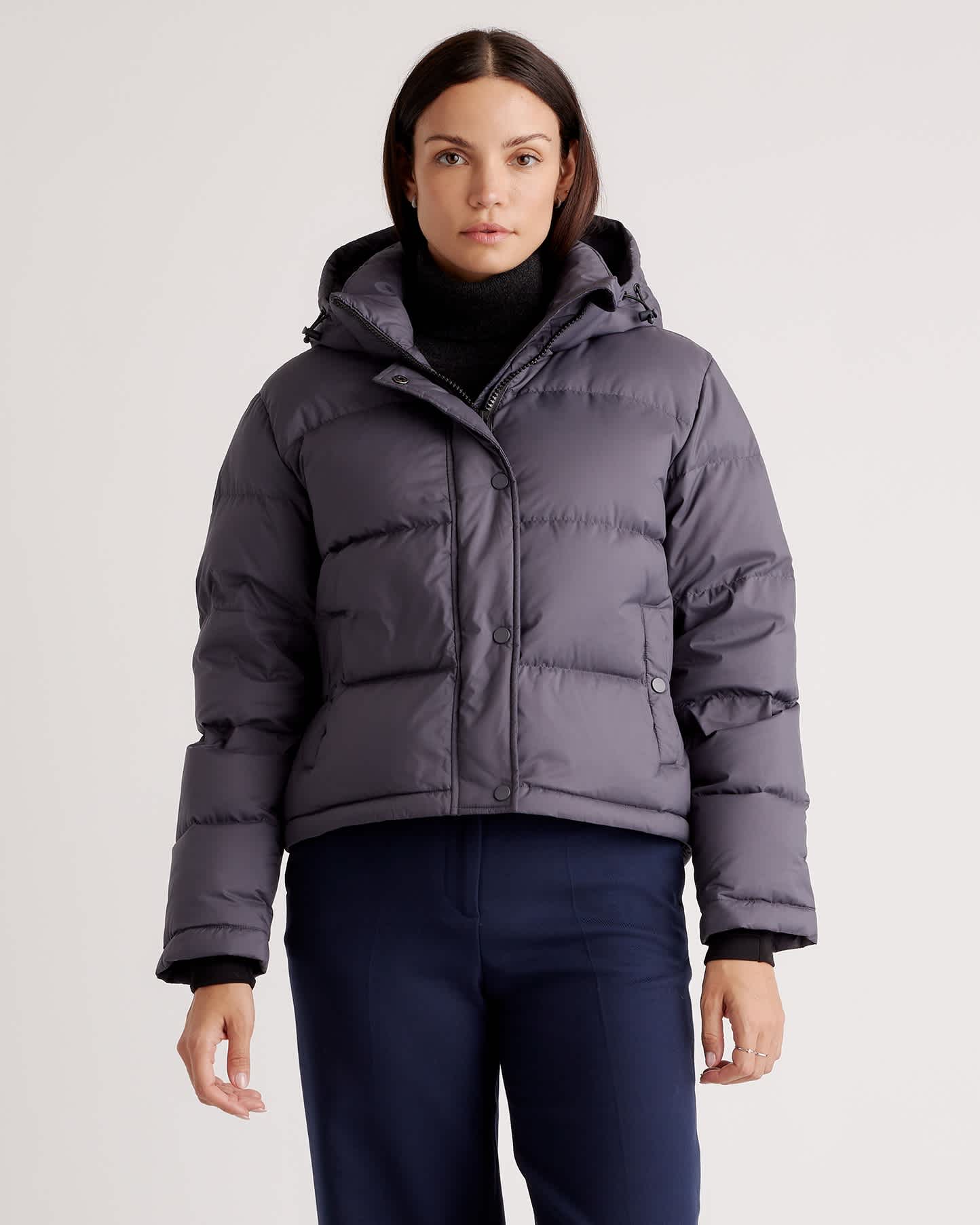 carbon-grey Responsible Down Cropped Puffer Jacket