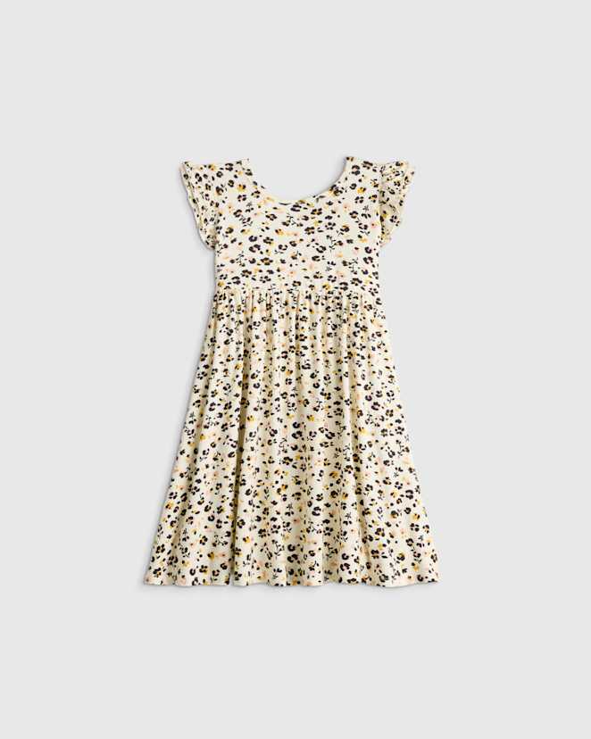 Confetti Floral Bamboo Short Sleeve Flutter Twirl Dress