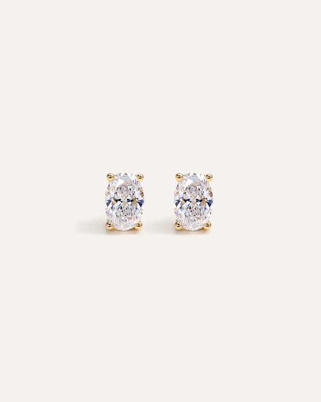 Yellow Gold 14K Gold Lab Grown Diamond Oval Solitaire Studs - 1ctw