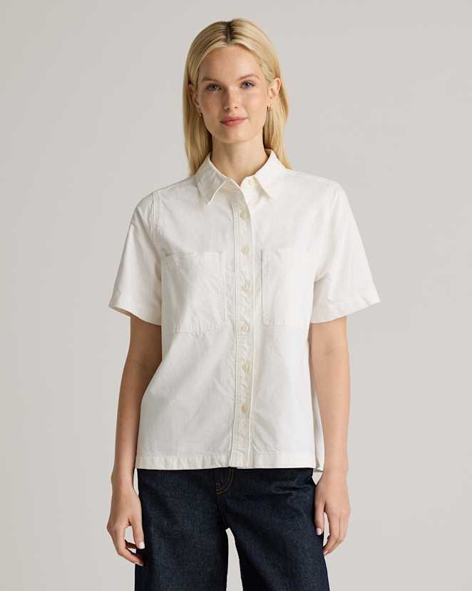Off-White Distressed Denim Short Sleeve Shirt