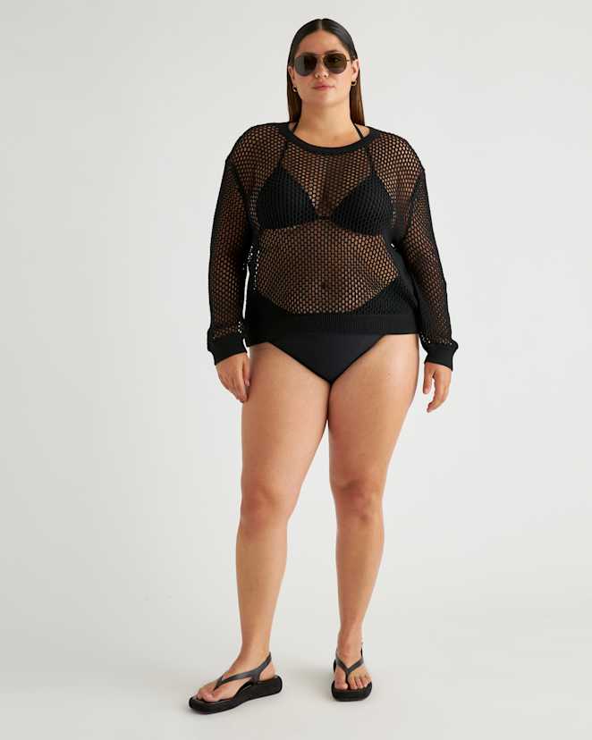 Black 100% Organic Cotton Open-Knit Cover-Up Crew