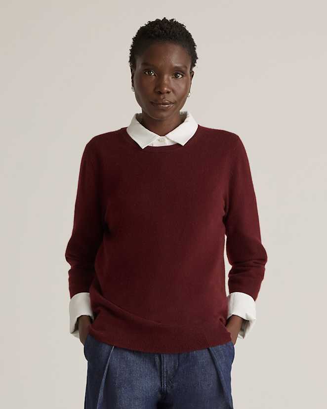 Rich Burgundy Mongolian Cashmere Crewneck Sweater