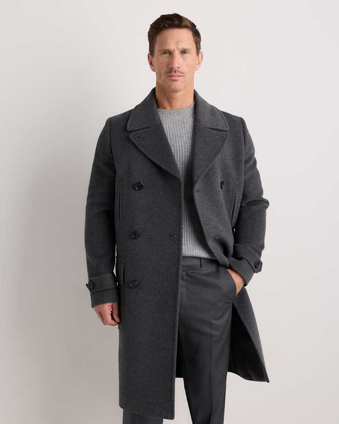 Heather Charcoal Wool Cashmere Double-Breasted Officer Topcoat