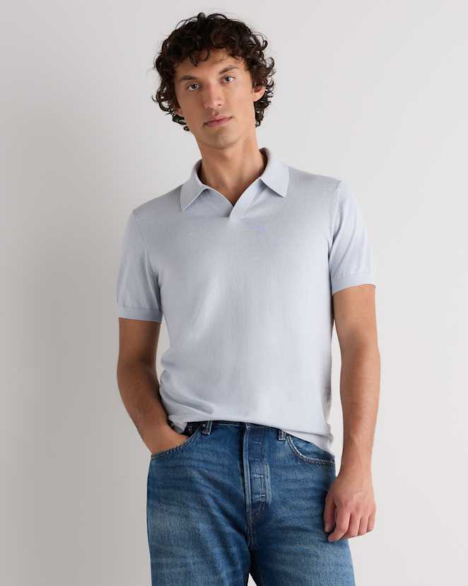 Silver Dawn Blue Cotton-Silk Johnny Collar Polo