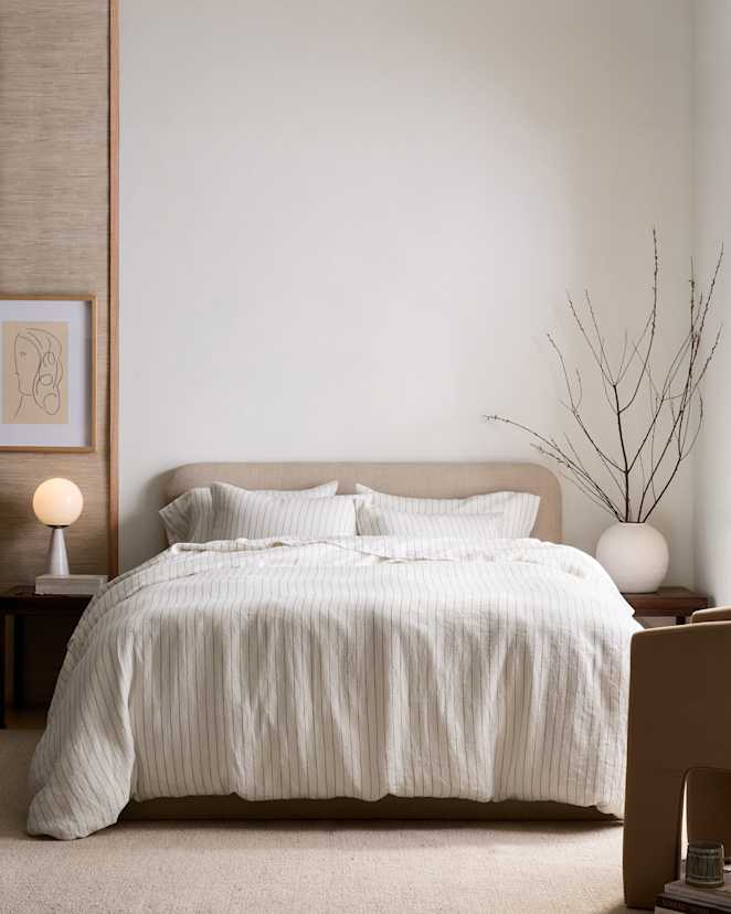 Pencil Stripe European Linen Stripe Deluxe Bedding Bundle