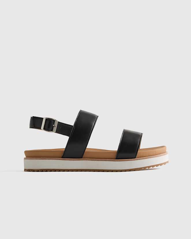 Black Italian Leather Platform Sandal