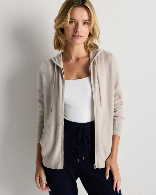 Heather Cloud Beige Mongolian Cashmere Full-Zip Hoodie
