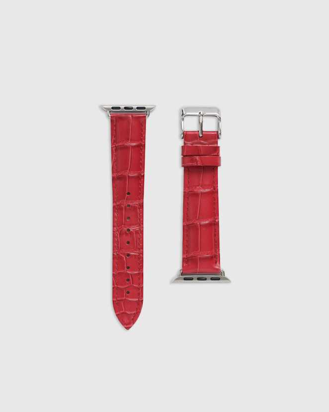Red Croc-Embossed Leather Apple Watch Band