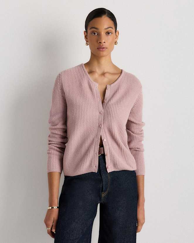 Desert Bloom Pink 100% Yak Soft Rib Crew Cardigan