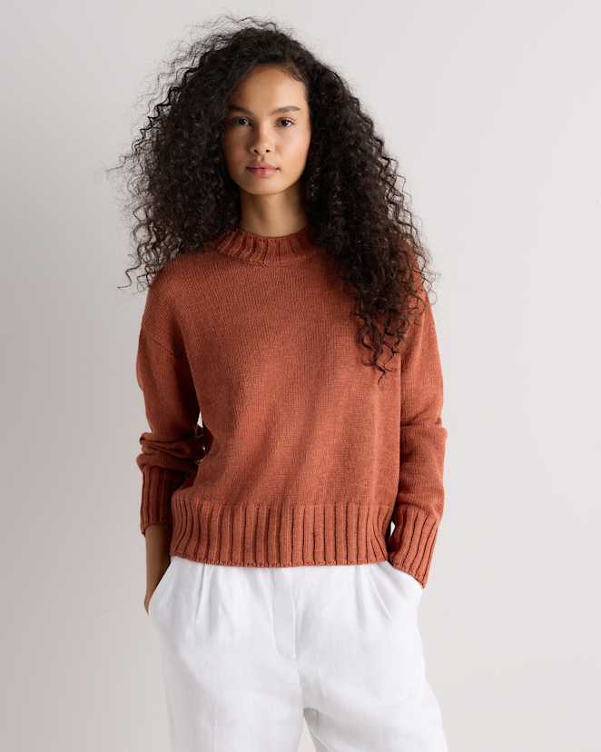 Canyon Burnt Orange Cotton Linen Relaxed Crew Sweater