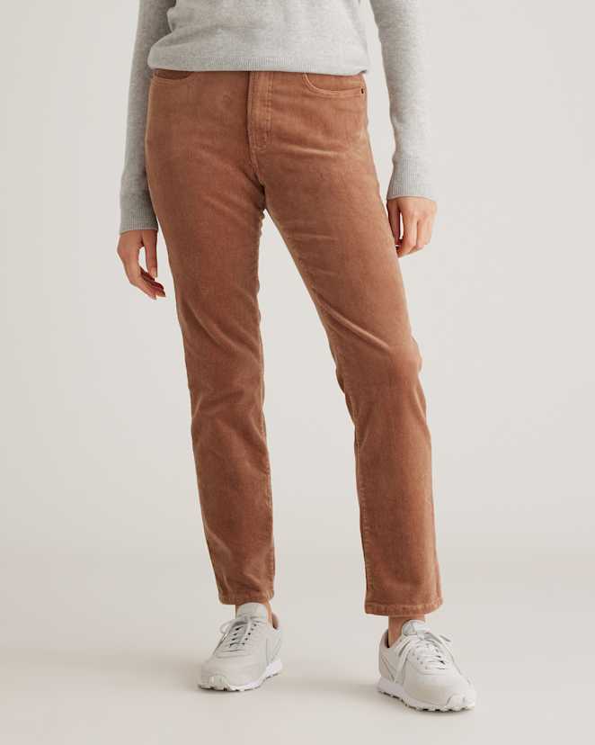 Warm Brown Organic Stretch Corduroy Straight Leg Pants
