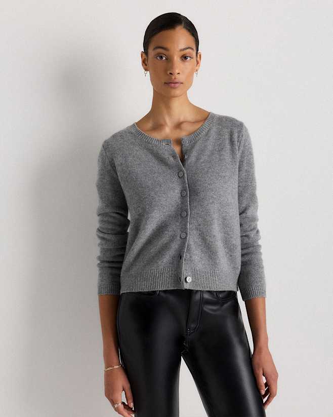 Heather Grey Mongolian Cashmere Cropped Crew Cardigan