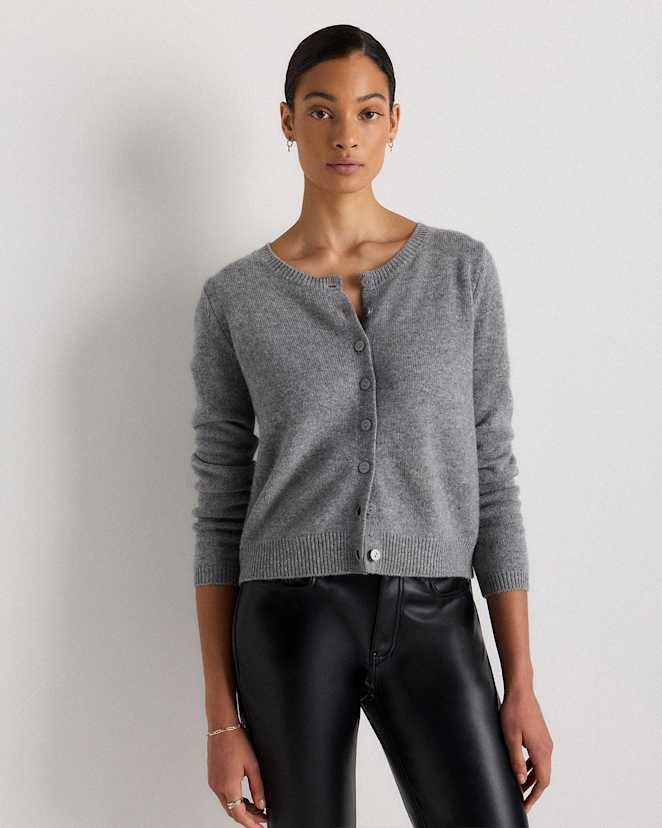 Heather Grey Mongolian Cashmere Cropped Crew Cardigan