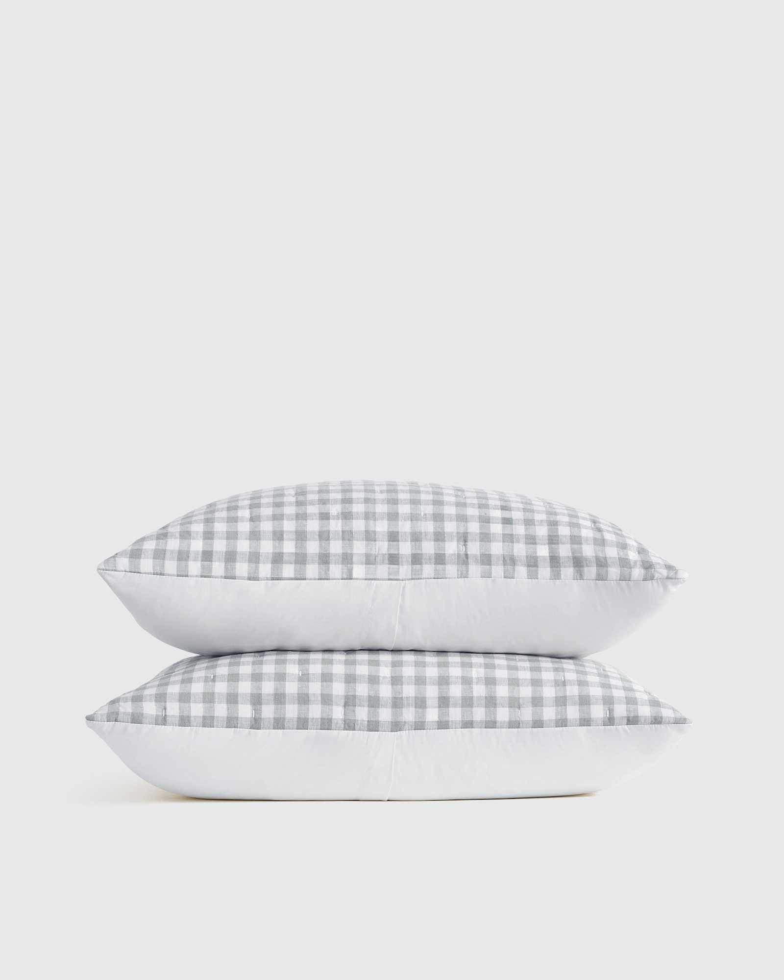 Light Blue Gingham European Linen Patterned Quilted Sham Set