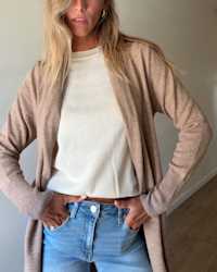 Mongolian Cashmere Duster Cardigan Sweater Oatmeal Taylor Hayden 4x5 THUMBNAIL