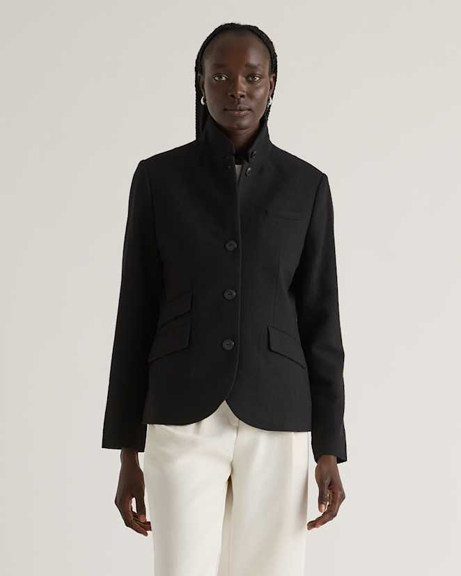 Black Italian Wool Stand Collar Blazer