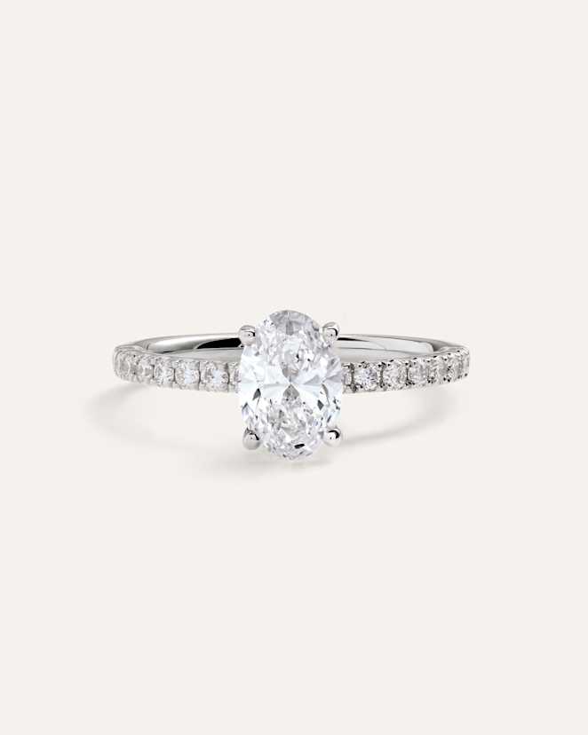 White Gold Lab Grown Diamond Oval Petite Pave Engagement Ring - 1ct