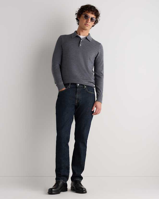 Grey Heather Worsted Merino Wool Polo Sweater