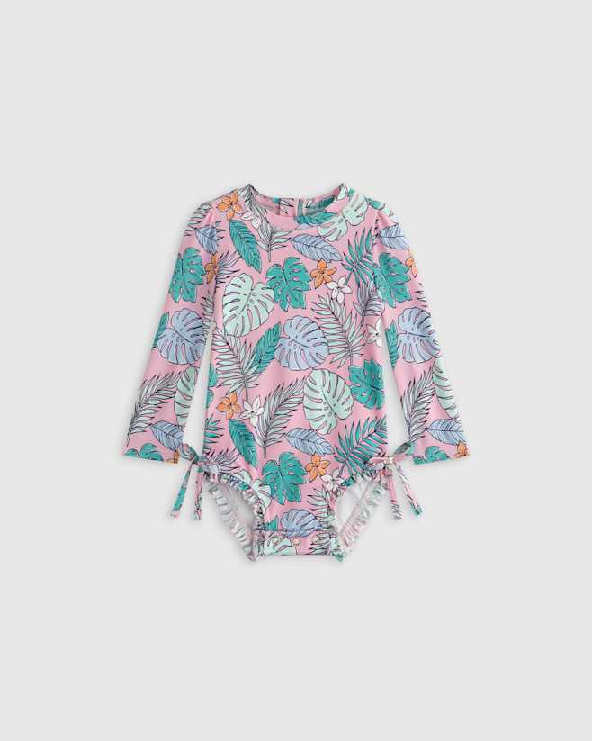 Palms Long Sleeve Tie One-Piece Swimsuit