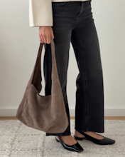 Italian Suede Slouchy Shoulder Bag Pebble Jamie Lee Burns 4x5