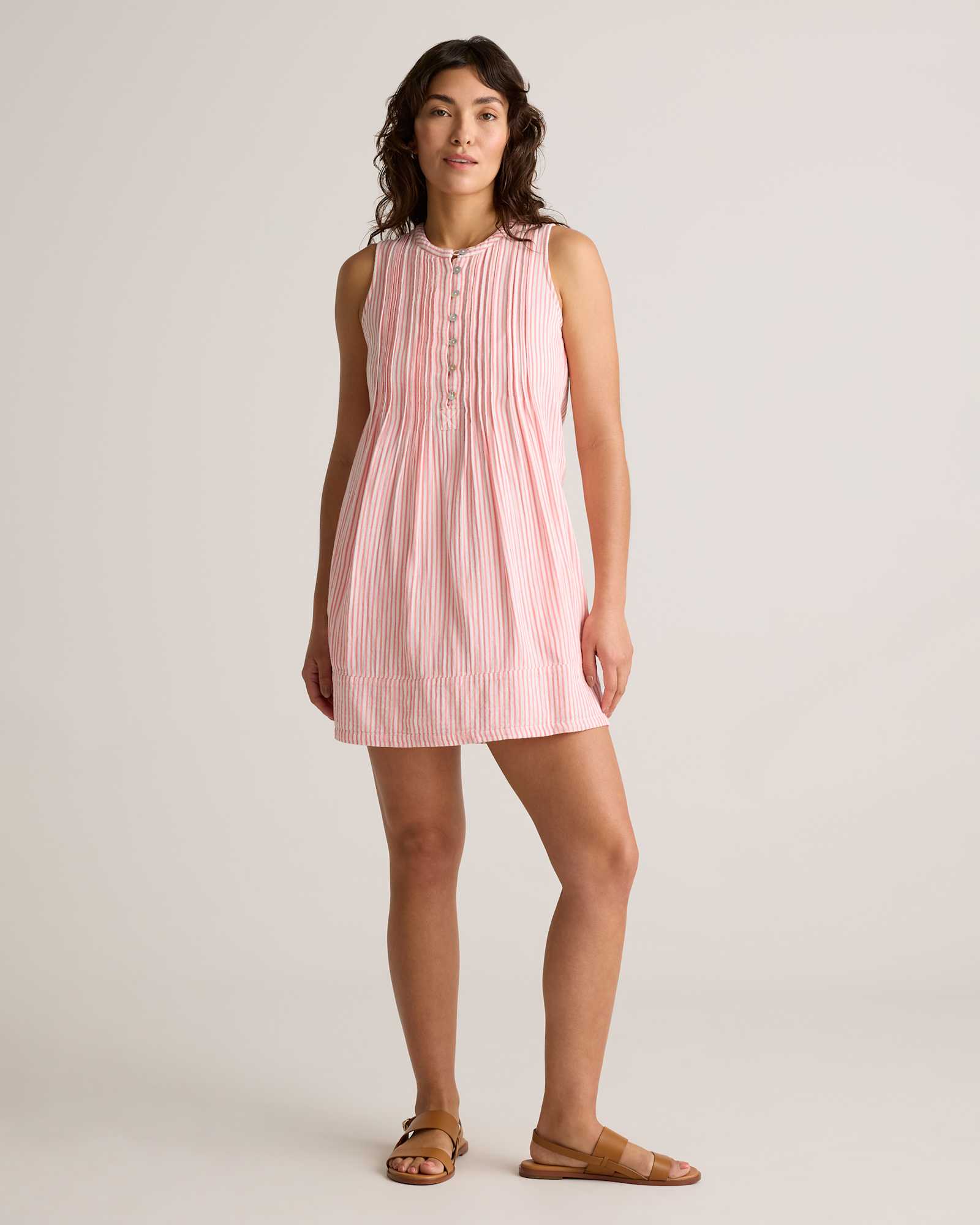 Bayside Stripe Coral/White 100% Organic Cotton Gauze Sleeveless Swing Dress