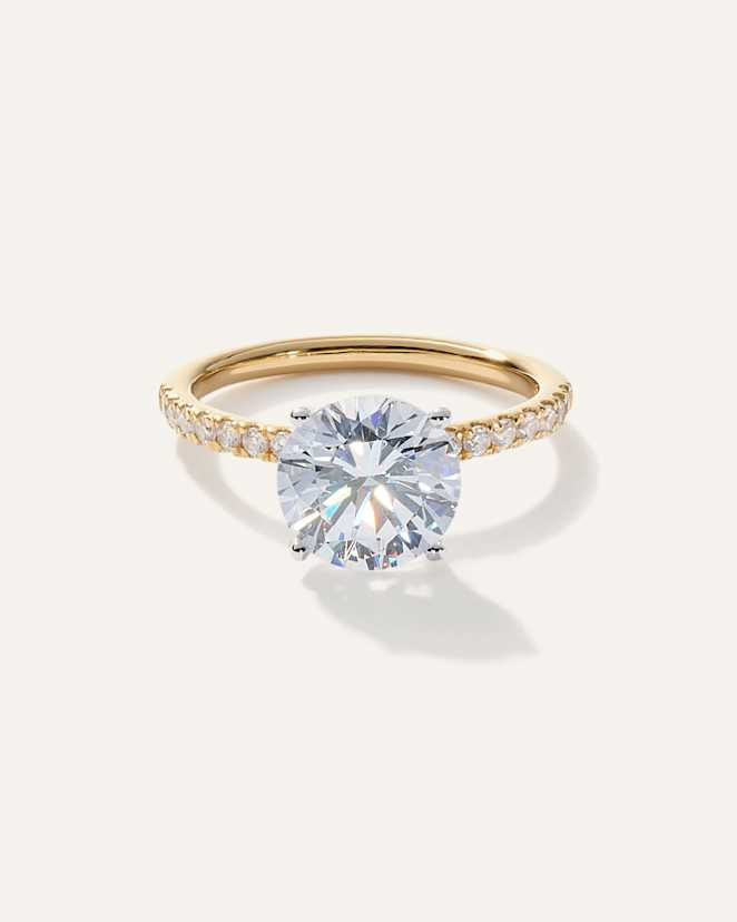 Yellow Gold Lab Grown Diamond Round Petite Pave Engagement Ring - 3ct