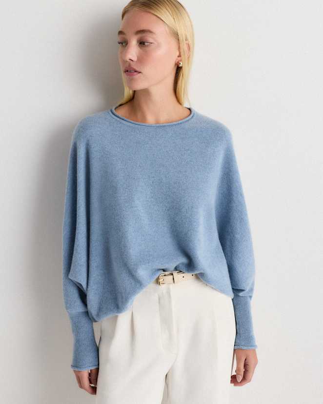 Faded Denim Mongolian Cashmere Batwing Sweater