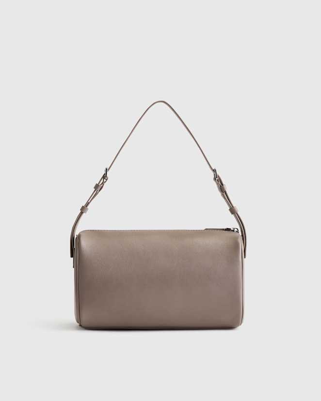 Mink Italian Leather Mini Barrel Shoulder Bag