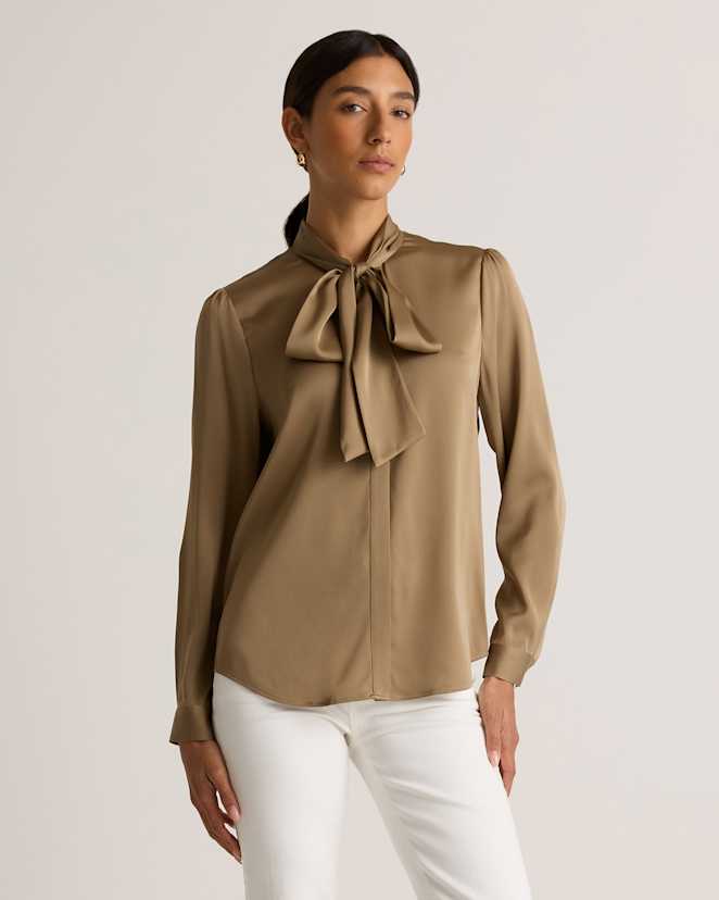 Dogwood Washable Stretch Silk Tie Neck Blouse