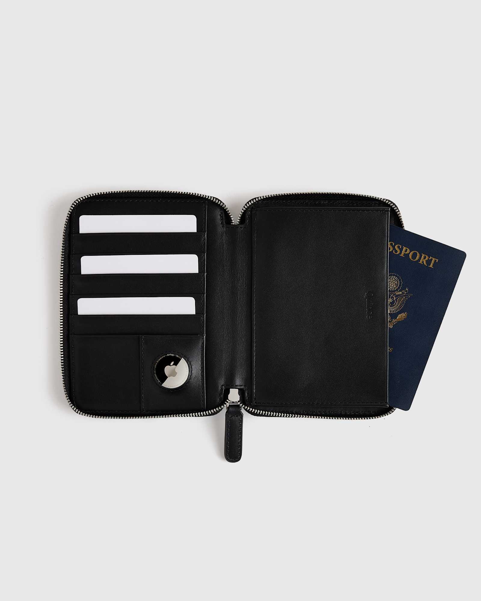Black Nappa Leather RFID Zip Travel Wallet