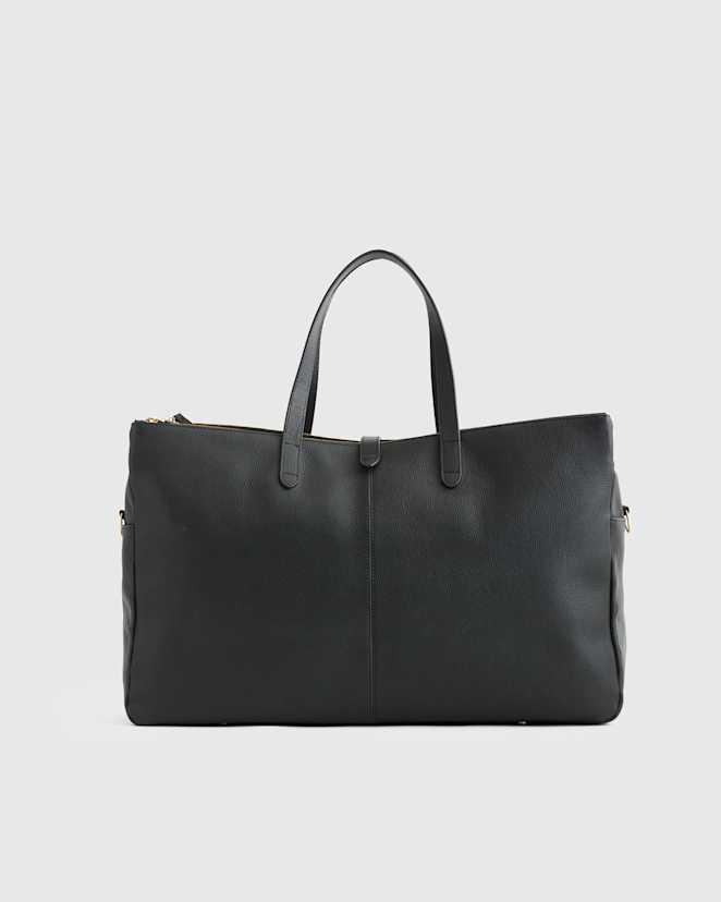 Black Italian Leather Triple Compartment Weekender