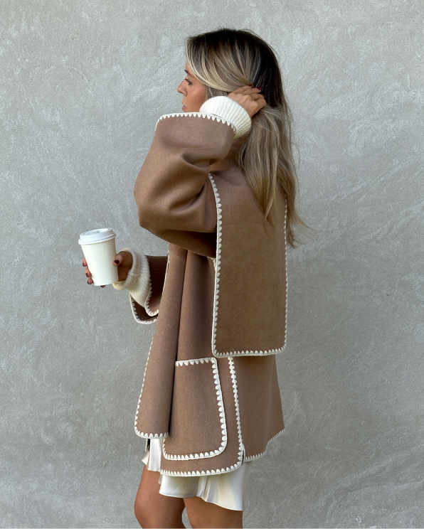 Caramel Double-Faced Merino Wool Scarf Coat