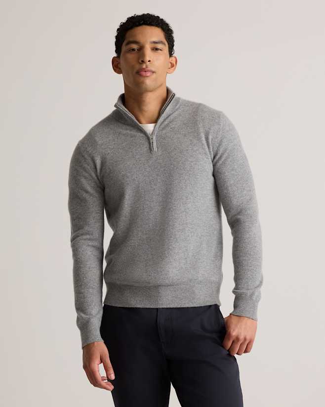 M-HKT-4-HGRY-46006 EDITED 1 Heather Grey Mongolian Cashmere Quarter Zip Sweater