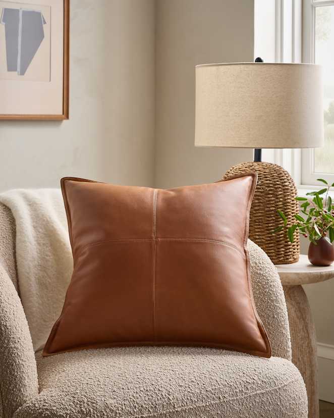 Cognac Pieced Leather Pillow Cover