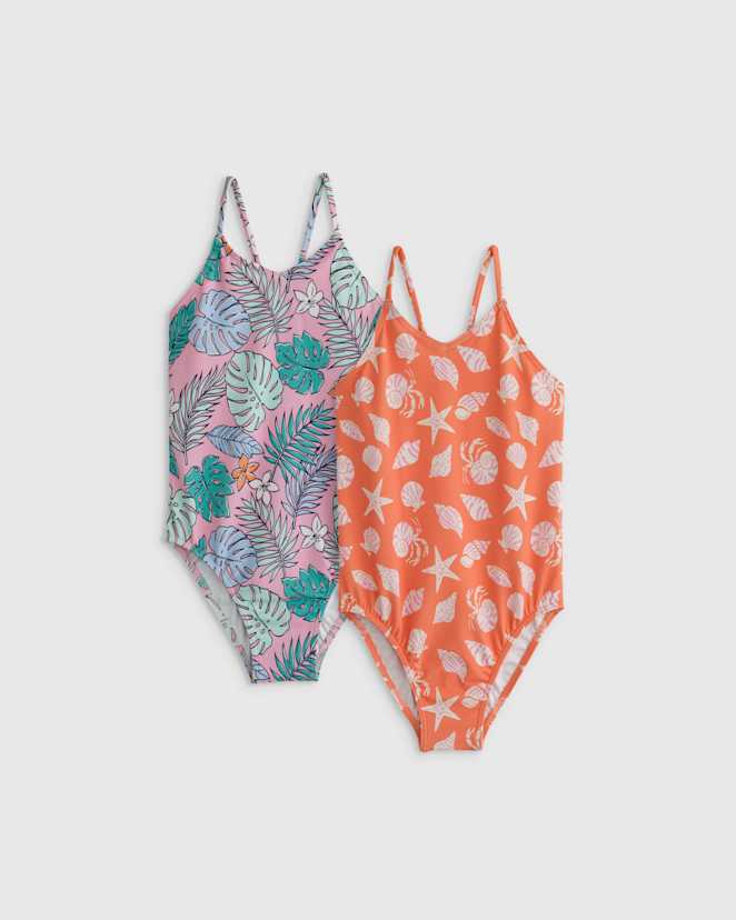 Shells/Palms Sunsafe One-Piece Swimsuit 2-Pack