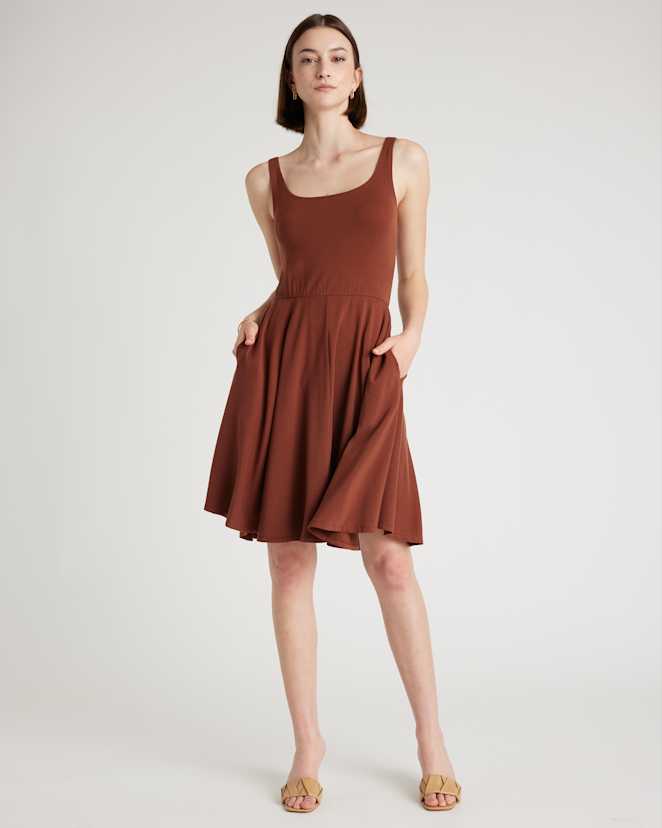 Brown Tencel Jersey Fit & Flare Mini Dress