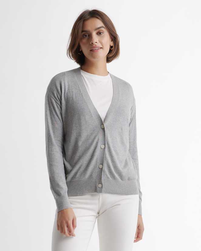 Heather Grey Lightweight Cotton Cashmere Cardigan