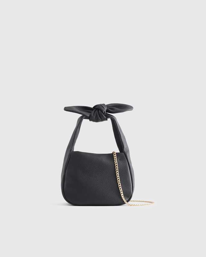 Black Italian Leather Mini Bow Bag