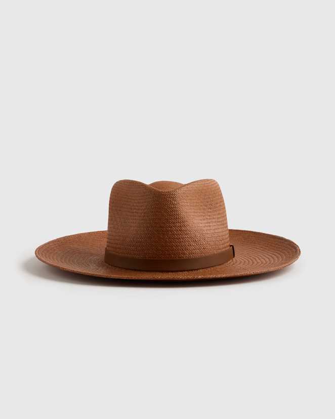 Chestnut Brown Toquilla Straw Wide Brim Panama Hat