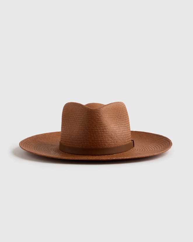 Chestnut Brown Toquilla Straw Wide Brim Panama Hat