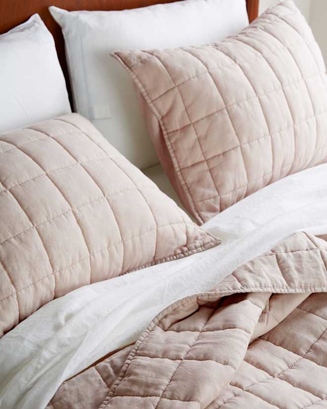 Soft Blush European Linen Box Quilted Sham Set